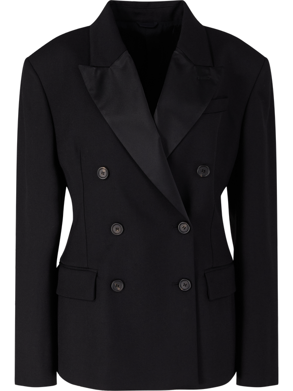 Double-breasted wool blazer with Monili pearls black