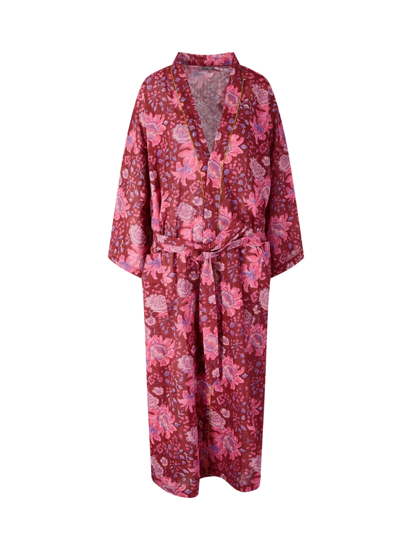 Floraler Voile-Sommermantel mit Taillenband Rot