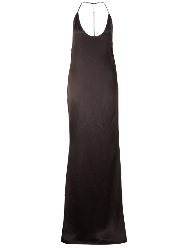 Neckholder Abendkleid aus Seide Braun