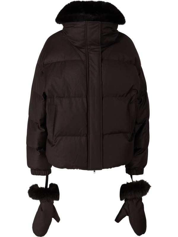 Flanell-Daunenjacke mit Pelzbesatz Dunkelbraun