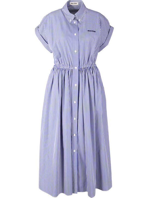 Striped blouse dress with embroidered logo blue/white