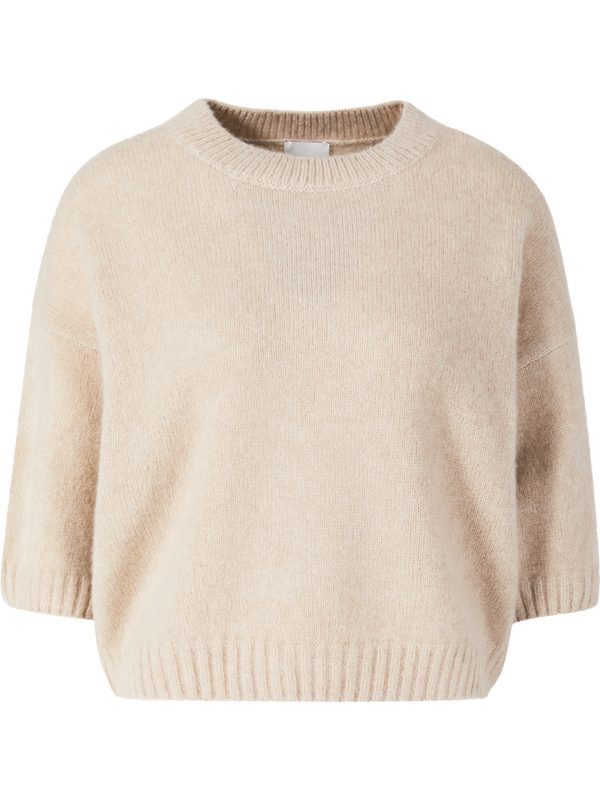 Cashmere-Seidenpullover mit Rundhalsausschnitt Beige