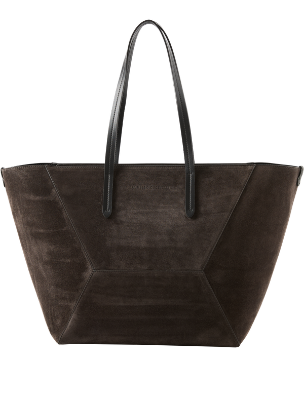 Shopper aus Veloursleder Dunkelbraun