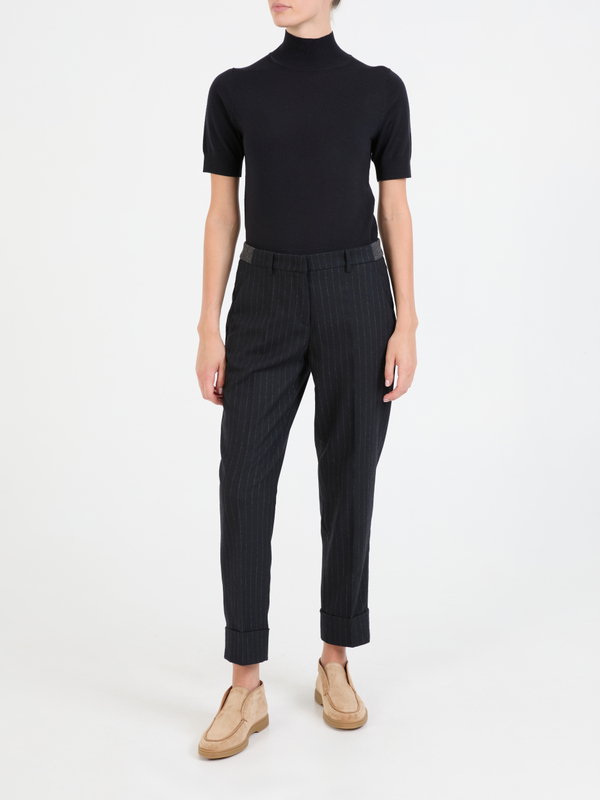 Stoffhose 'Krystal' mit Nadelstreifen Marineblau