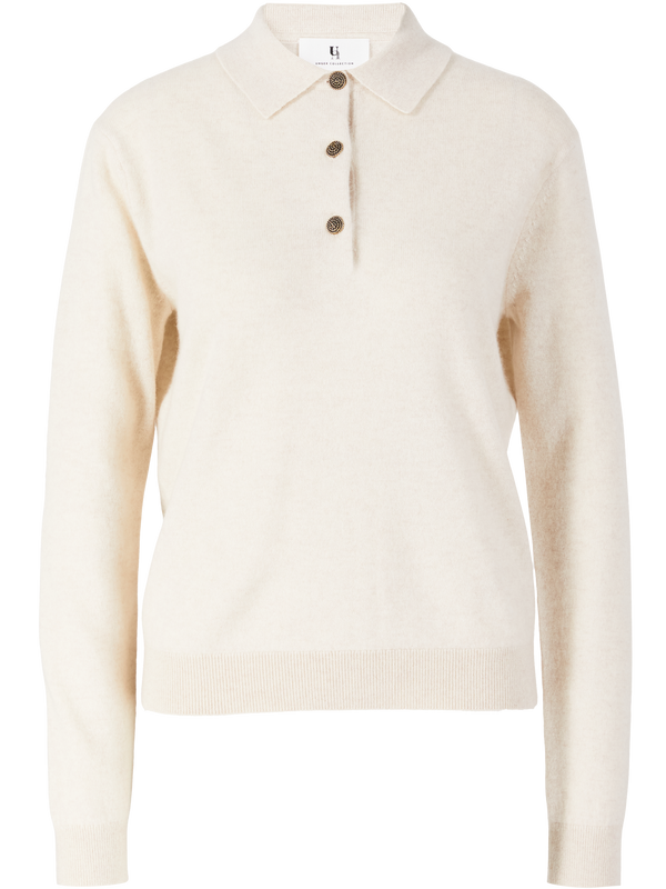Cashmere polo jumper with decorative buttons – Vanilla