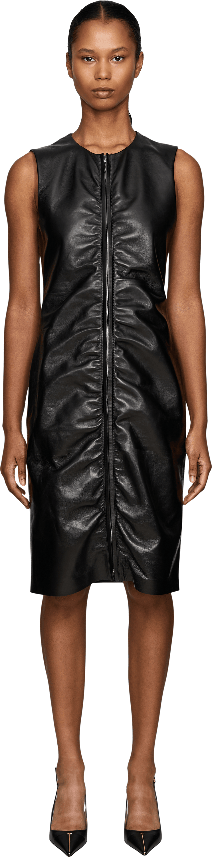 Tom Ford Black leather dress with full-length front zip, Front view – UNGER.DE