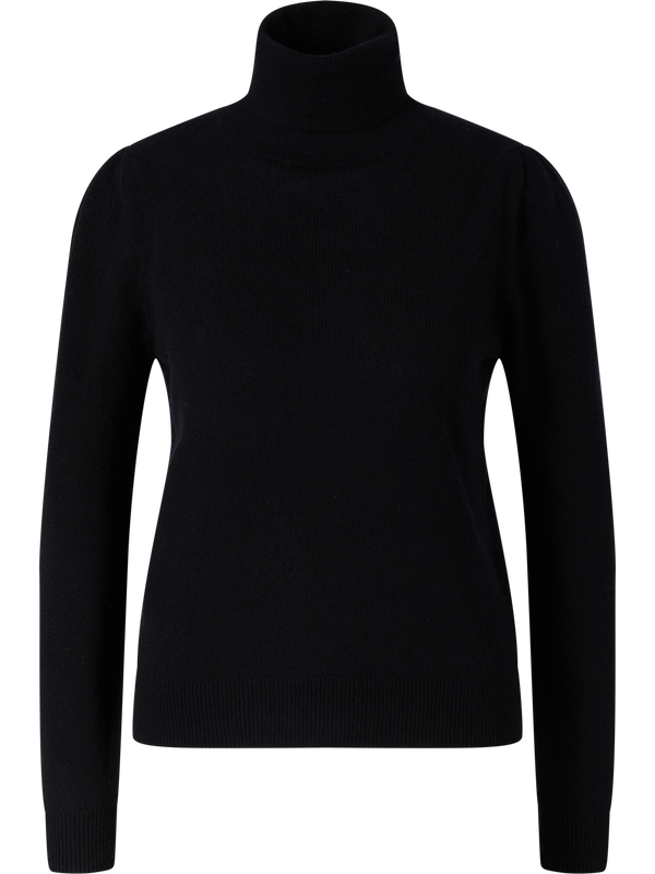 Cashmere-Pullover mit Rollkragen und Puffärmeln Schwarz