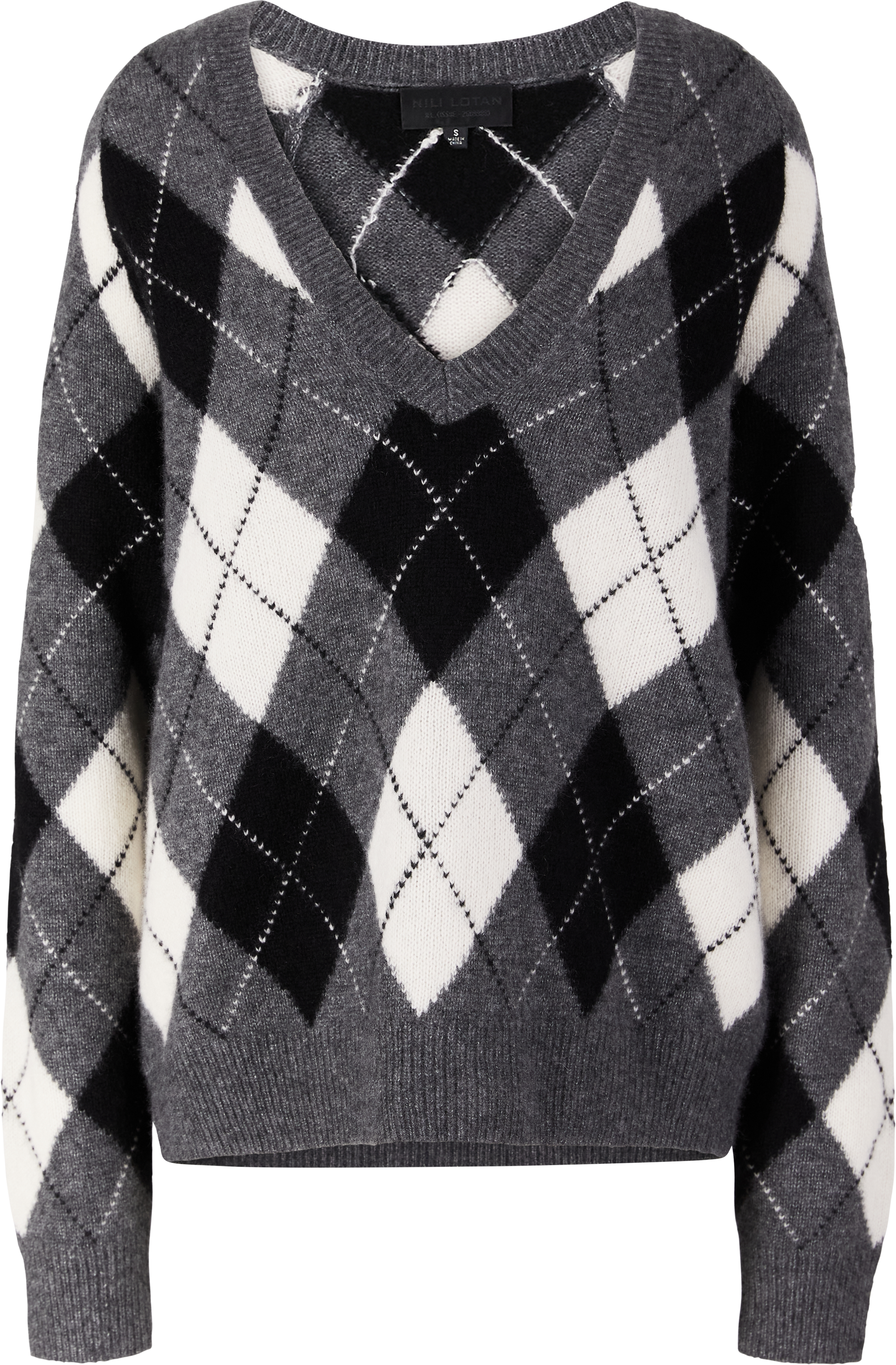 NILI LOTAN Cashmere-Seidenpullover 'Feron Argyle' Grau, Produktansicht – UNGER.DE