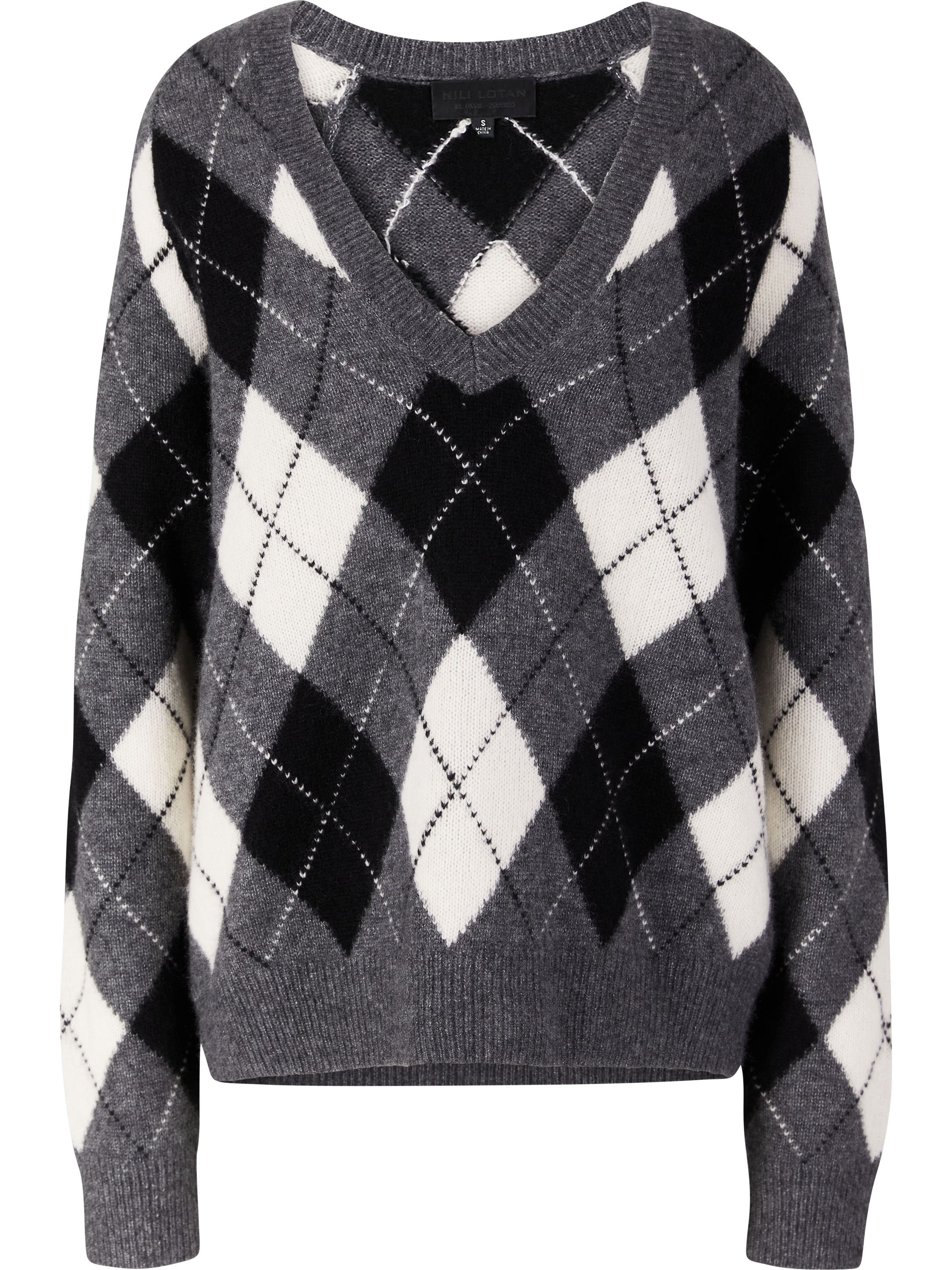 NILI LOTAN Cashmere-Seidenpullover 'Feron Argyle' Grau, Produktansicht – UNGER.DE