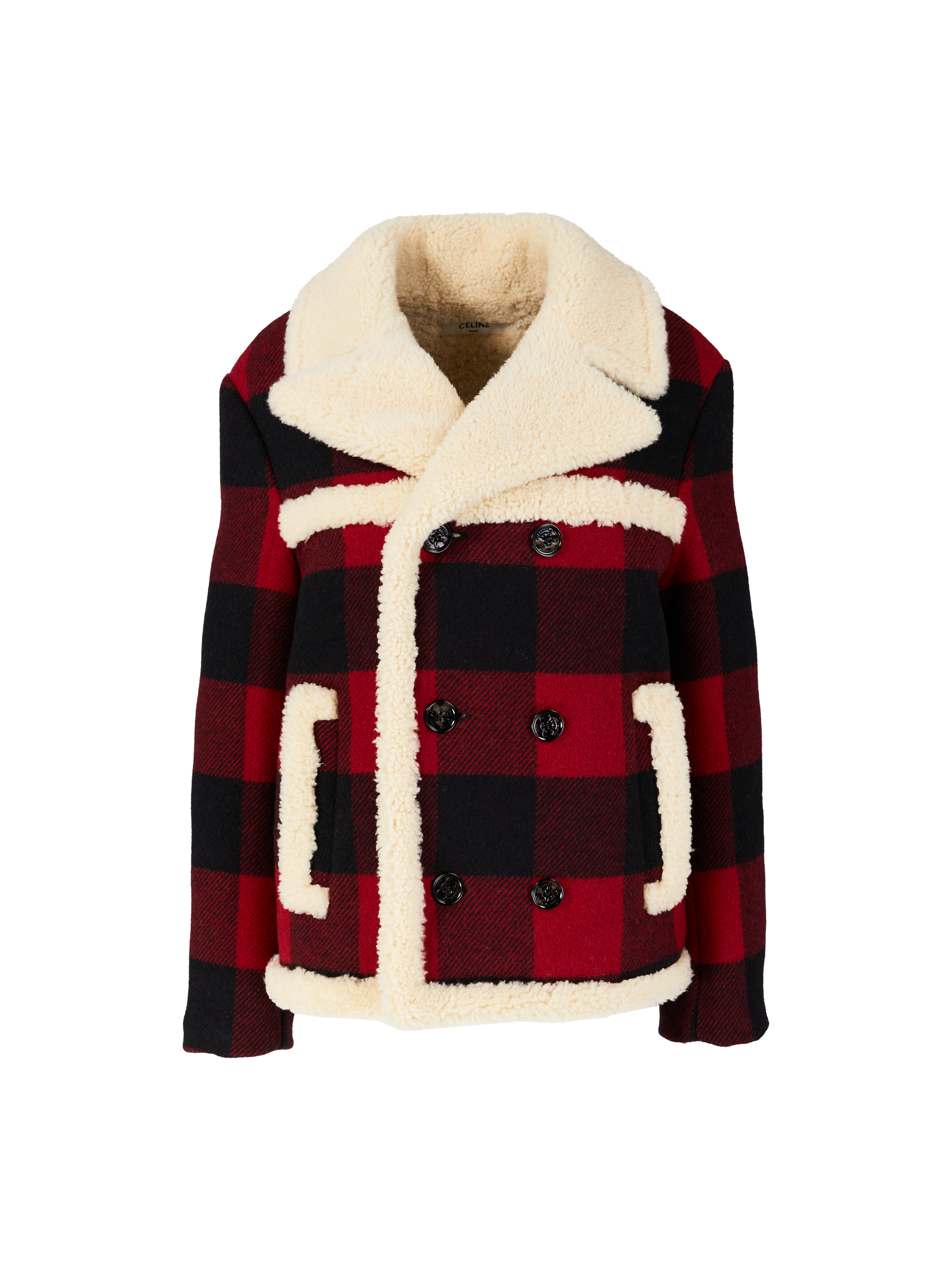 Cabanjacke mit Lammfellkragen Rot/Schwarz