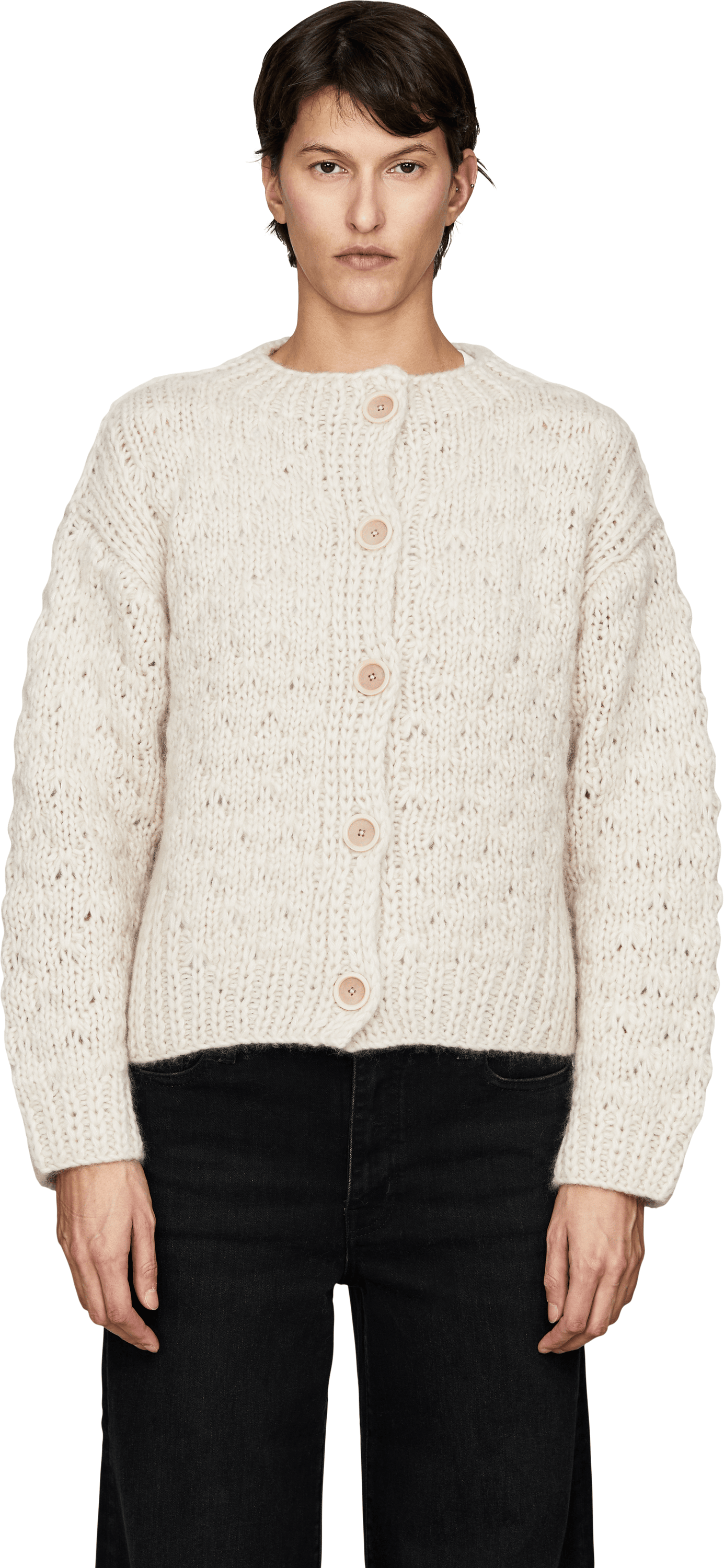 Iris von Arnim 'Lioma Hand-knitted' cashmere and silk cardigan, Alabaster, Front view – UNGER.DE