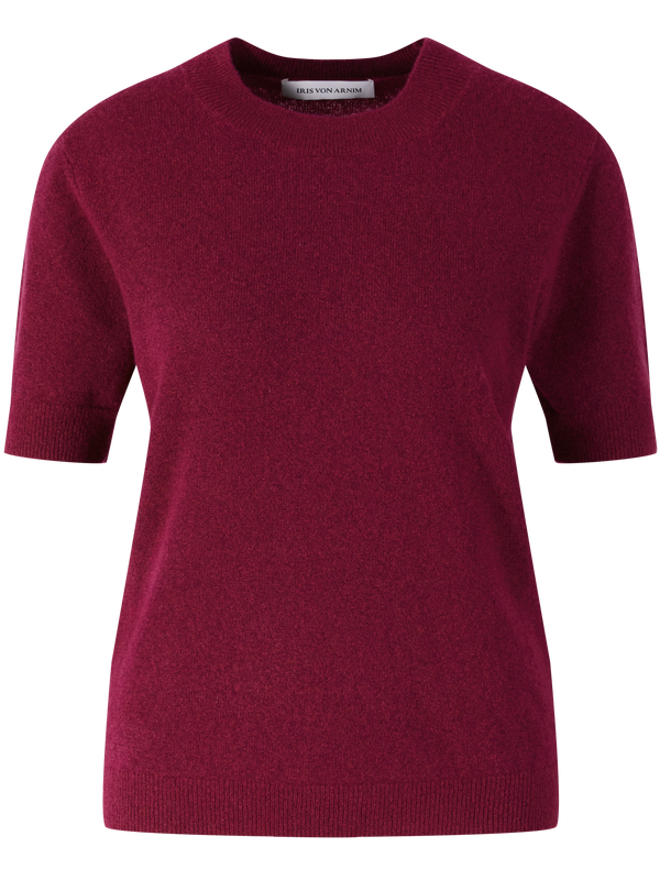 Short-sleeved cashmere and silk jumper in ruby red