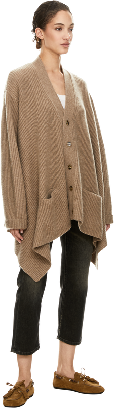 Gerippte Cashmere-Strickjacke Beige