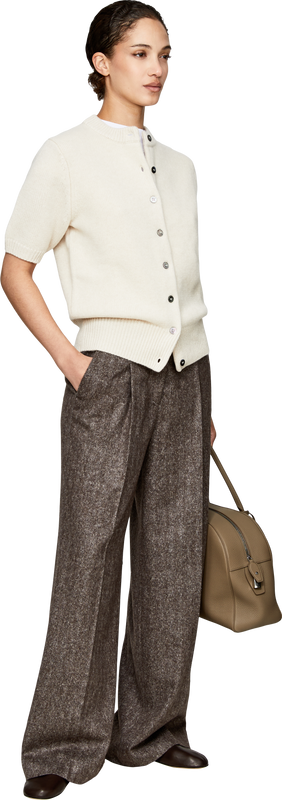 Kurzärmelige Cashmere-Strickjacke Vanilla