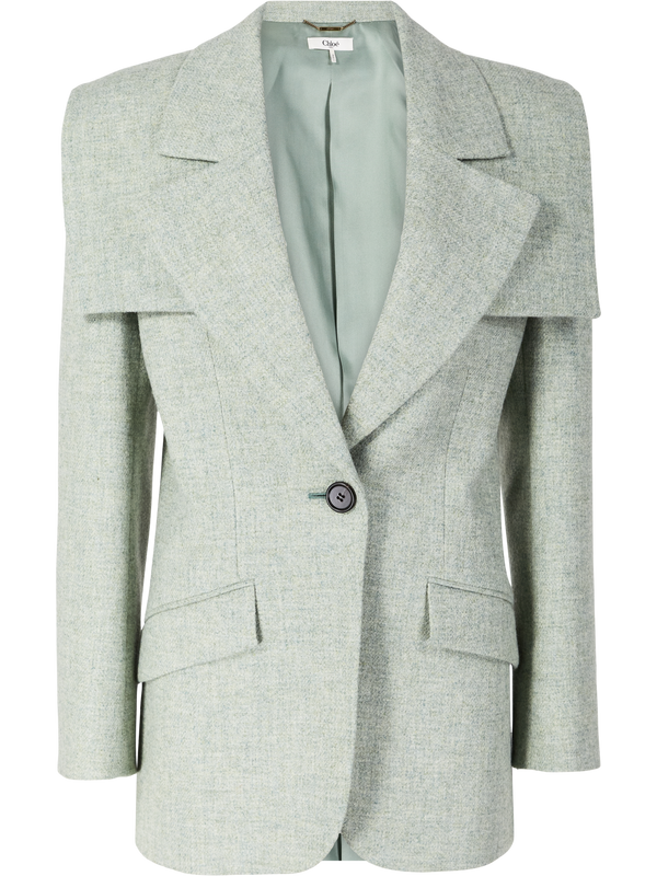 Single-breasted woollen blazer with a cape mint green