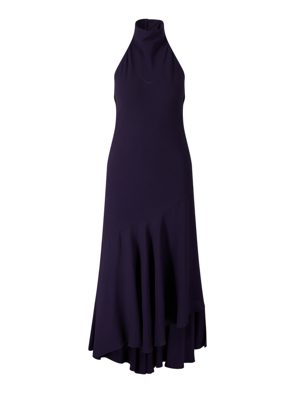 Asymmetrisches Maxikleid mit Volants Violett