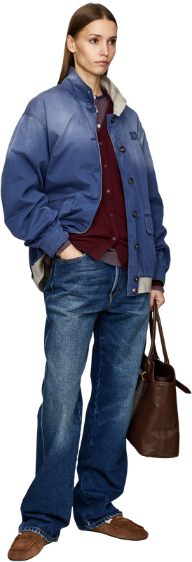 Boyfriend-fit jeans with embroidered logo blue