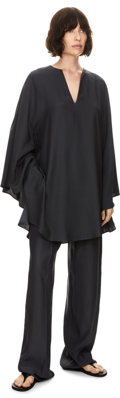 Weite Seidenhose Marineblau