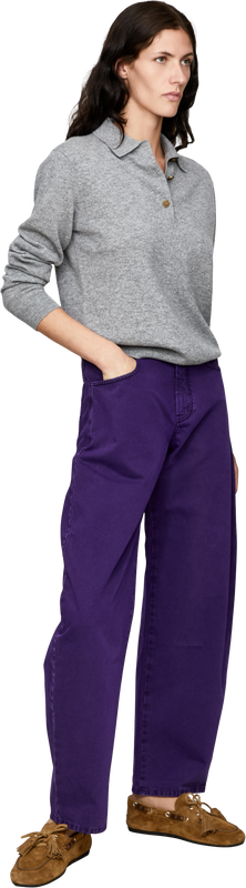 Cashmere polo jumper with decorative buttons, Silver Melange