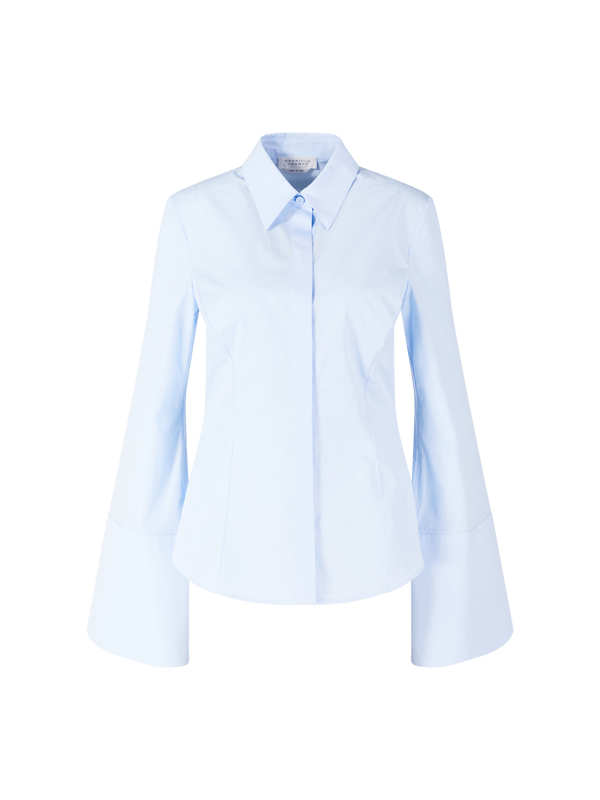 Taillierte Bluse 'Jataya' mit Trompetenärmel Blau