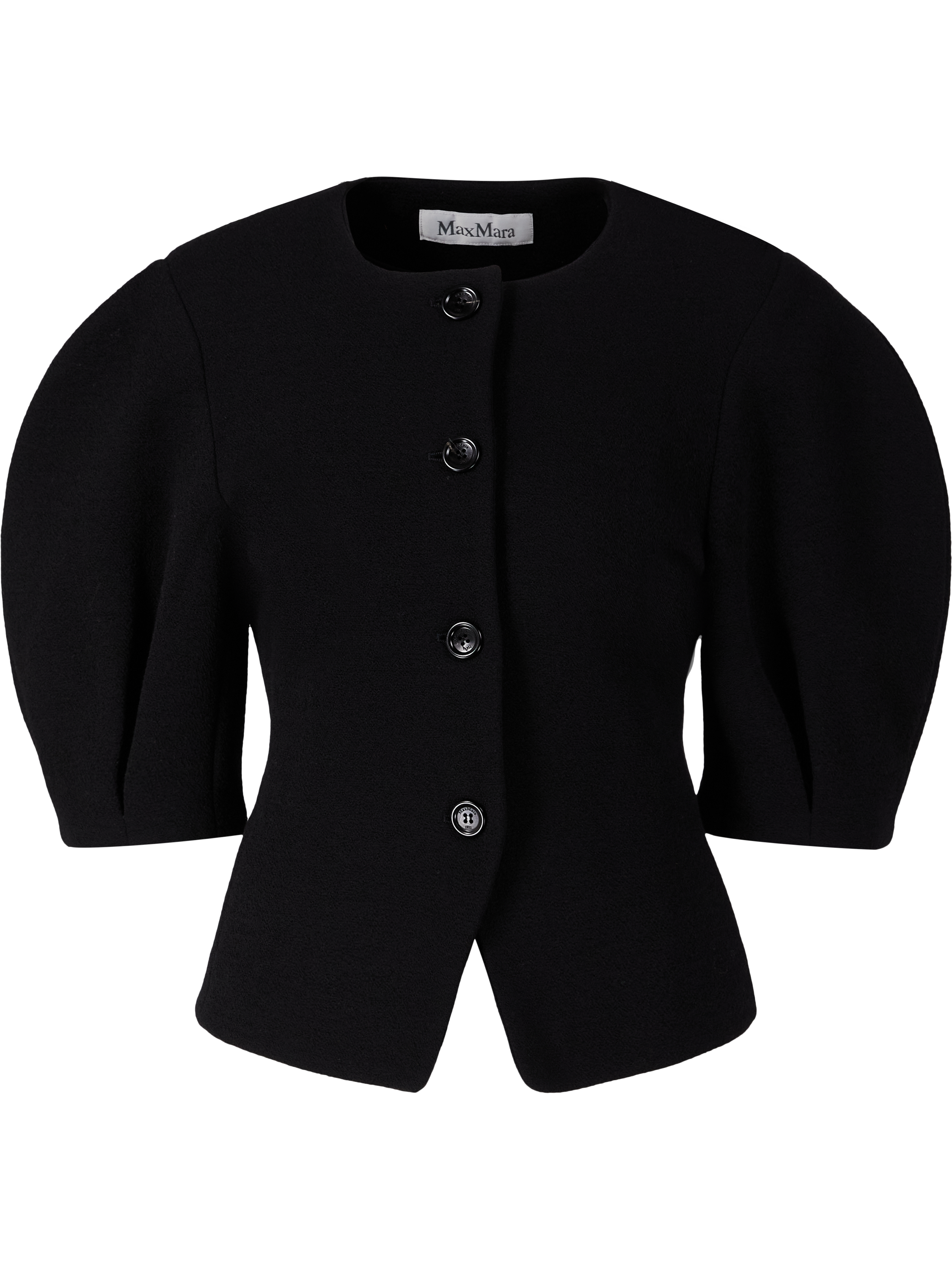 Jacquard-Wolljacke 'Zero' mit Puffärmel Schwarz