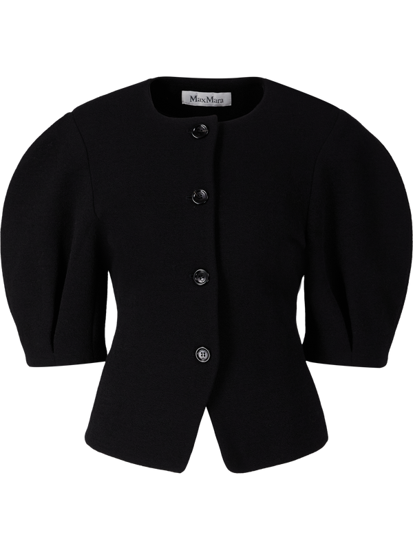 Jacquard-Wolljacke 'Zero' mit Puffärmel Schwarz