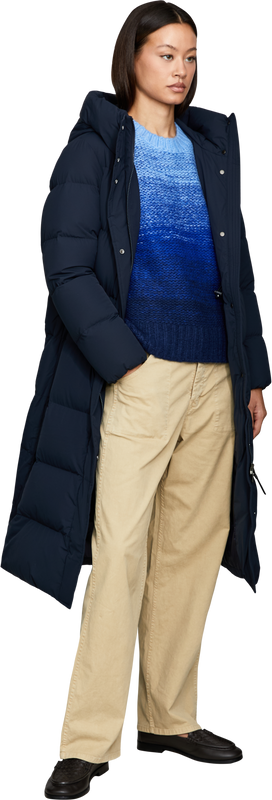 Daunenmantel 'Madison Long' mit Kapuze Marineblau