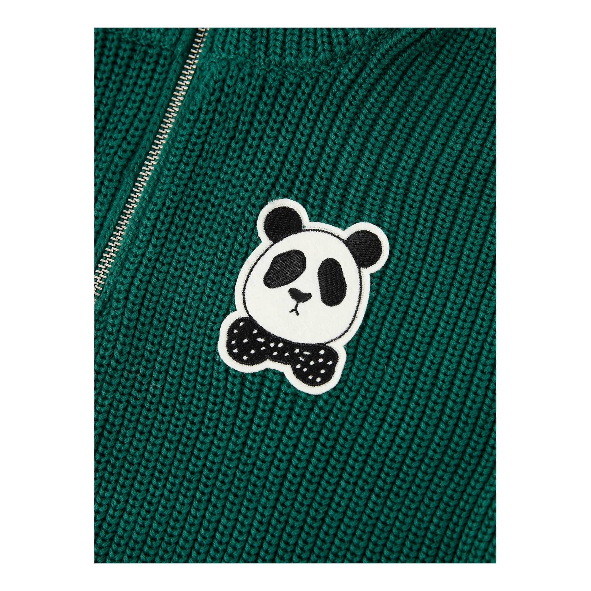 Mini Rodini Stand-up collar jumper with panda patch green, Detail view – UNGER.DE