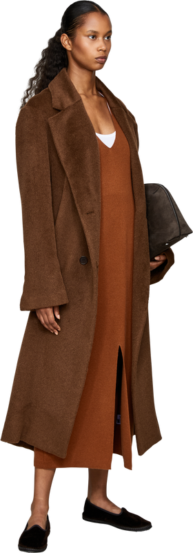 Woll-Cashmere-Strickkleid mit V-Ausschnitt Braun