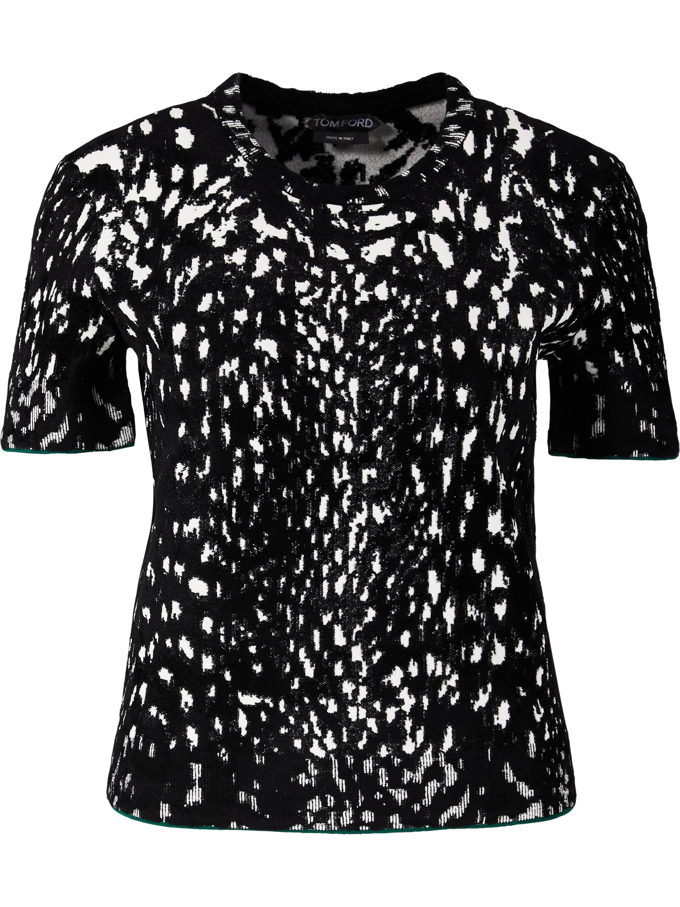 Tom Ford Samtiger Kurzarmpullover mit Luchs-Jacquard Schwarz, Produktansicht – UNGER.DE