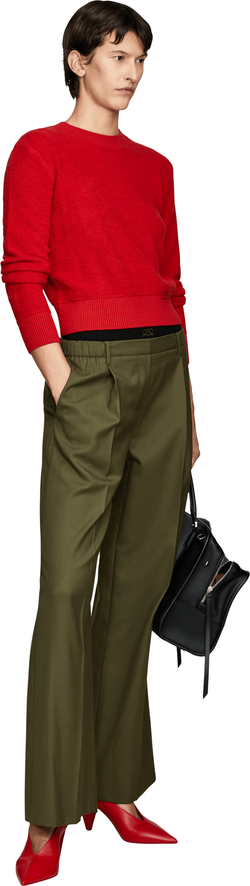 LOEWE Wool jumper with hand-embroidered LOEWE logo red, Modelview – UNGER.DE