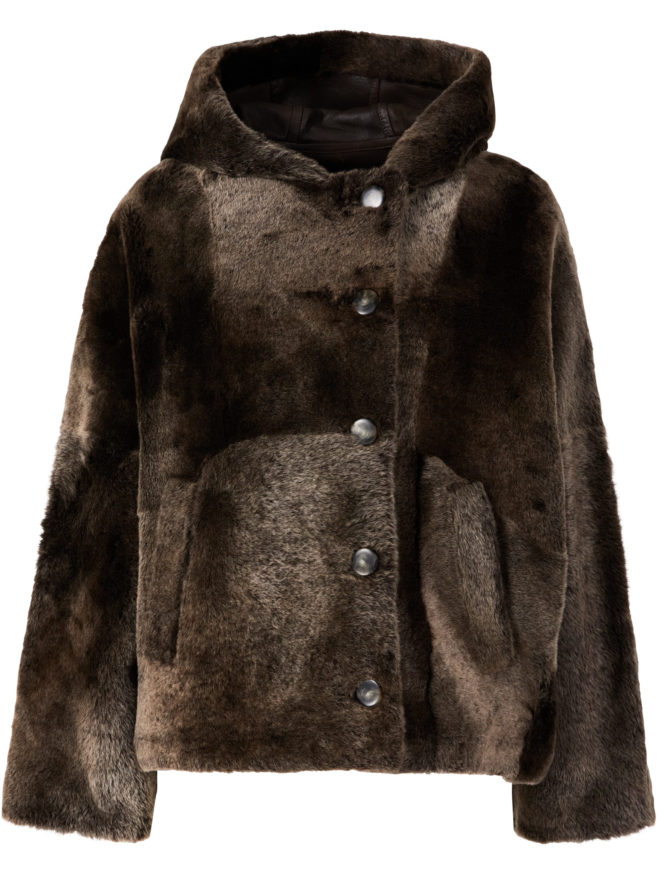 Yves Salomon Lammfelljacke mit Kapuze Braun, Produktansicht – UNGER.DE