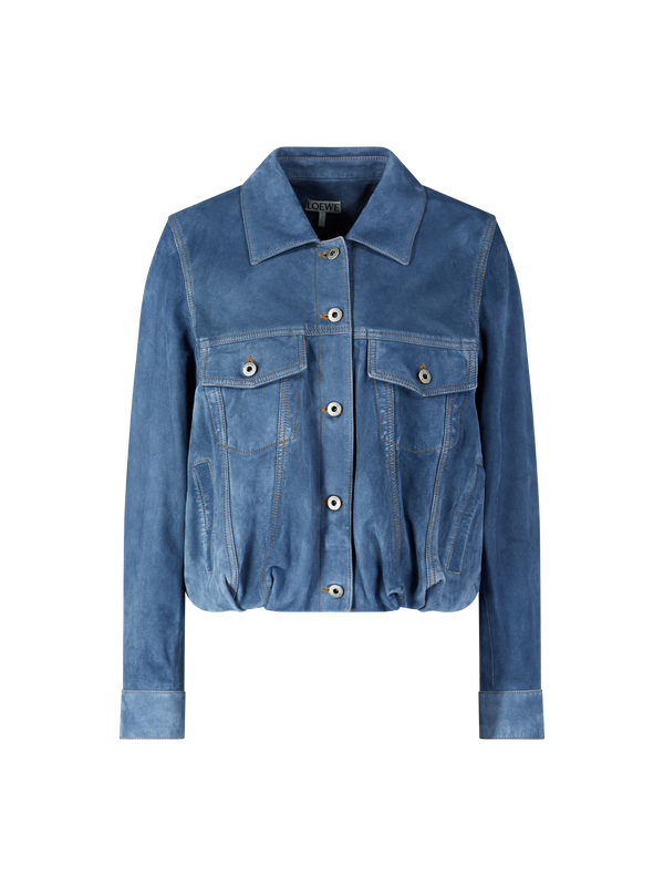 Velourslederjacke mit Doppel-L Aufnäher Mittelblau