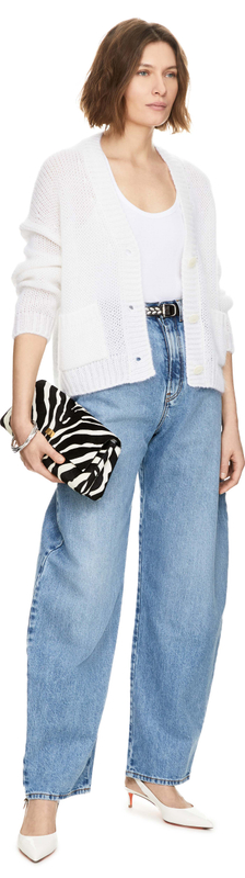 Mohair-Seidenstrickjacke 'Limone' Off White