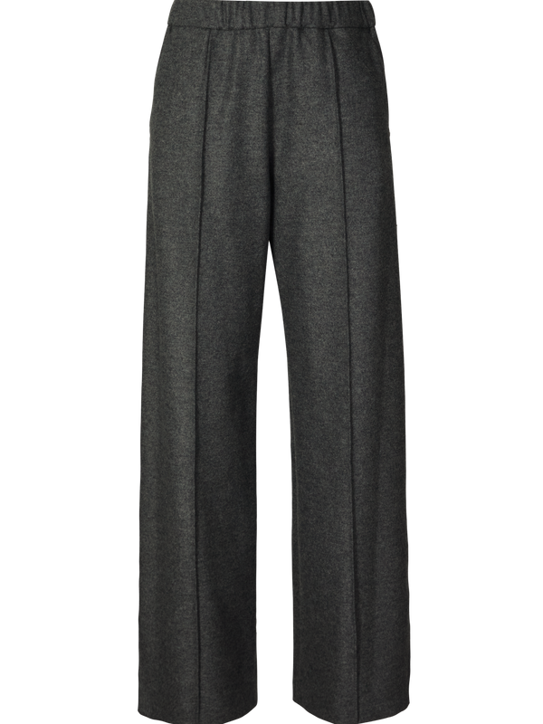 Grey woollen trousers on display