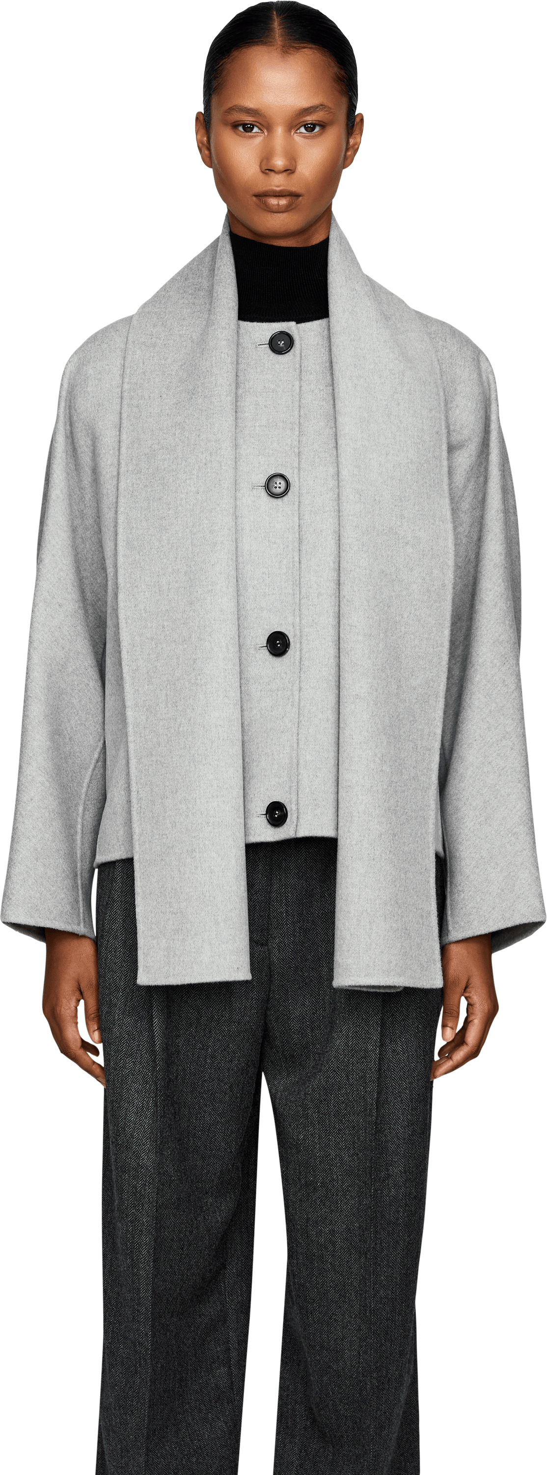 'S Max Mara Wolljacke 'Kate' mit Schal Grau, Frontansicht – UNGER.DE