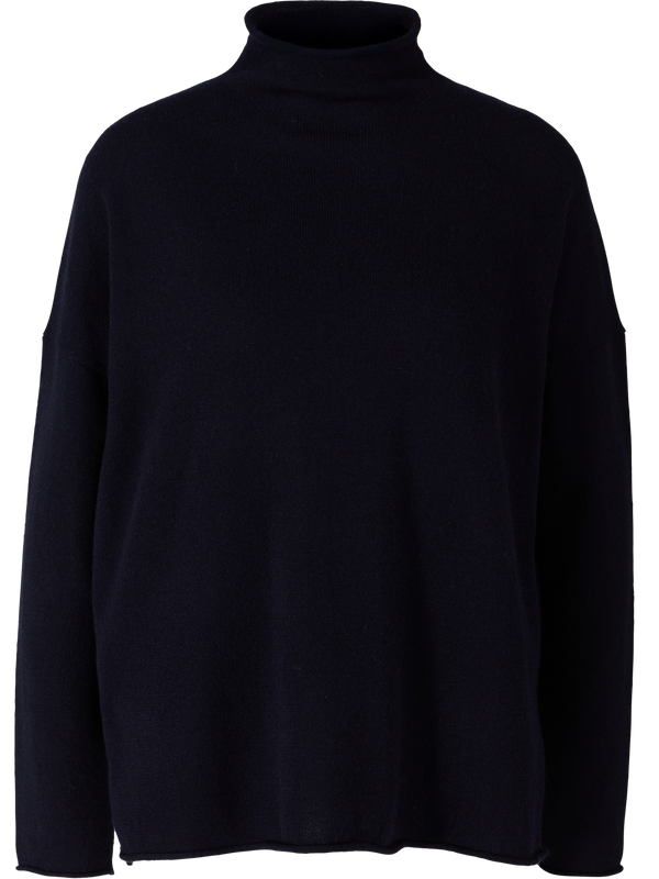 Cashmere turtleneck jumper with rolled hem navy blue