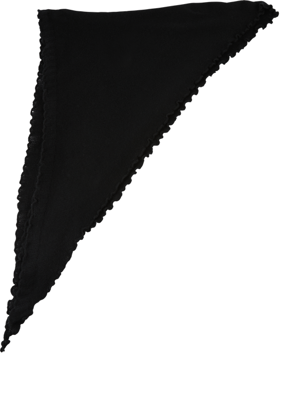 Triangular cashmere scarf with a ruffled hem black