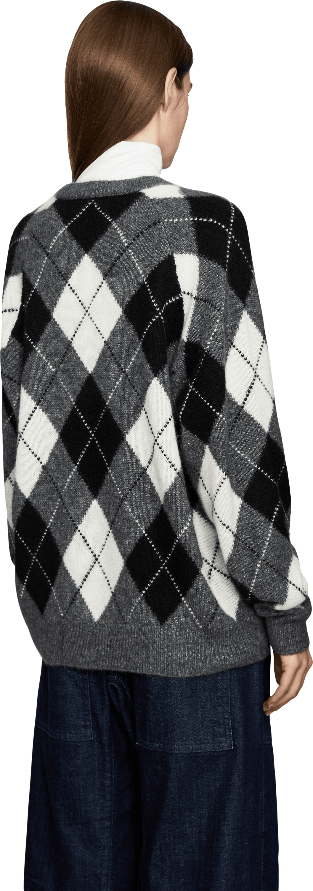 NILI LOTAN Cashmere-Seidenpullover 'Feron Argyle' Grau, Rückansicht – UNGER.DE
