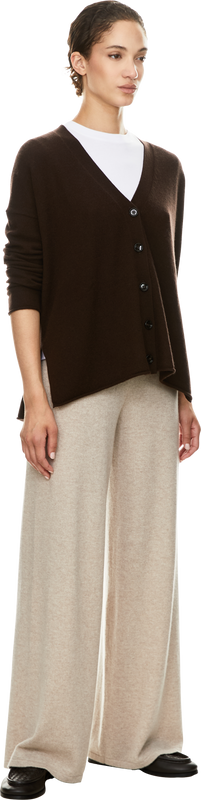 Cashmere-Strickjacke mit V-Ausschnitt Dunkelbraun
