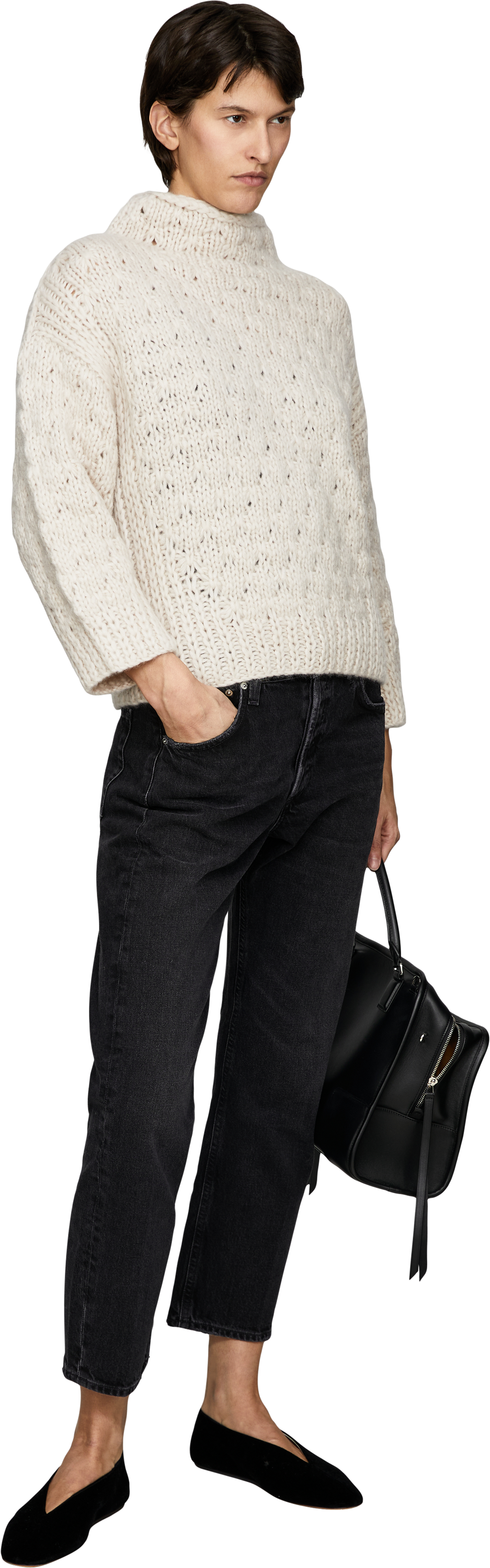 Iris von Arnim Handstrick Pullover 'Lunara' aus Cashmere und Seide Alabaster, Modelview – UNGER.DE