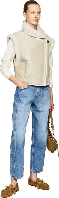 'Alime' crop waistcoat in cream lambskin