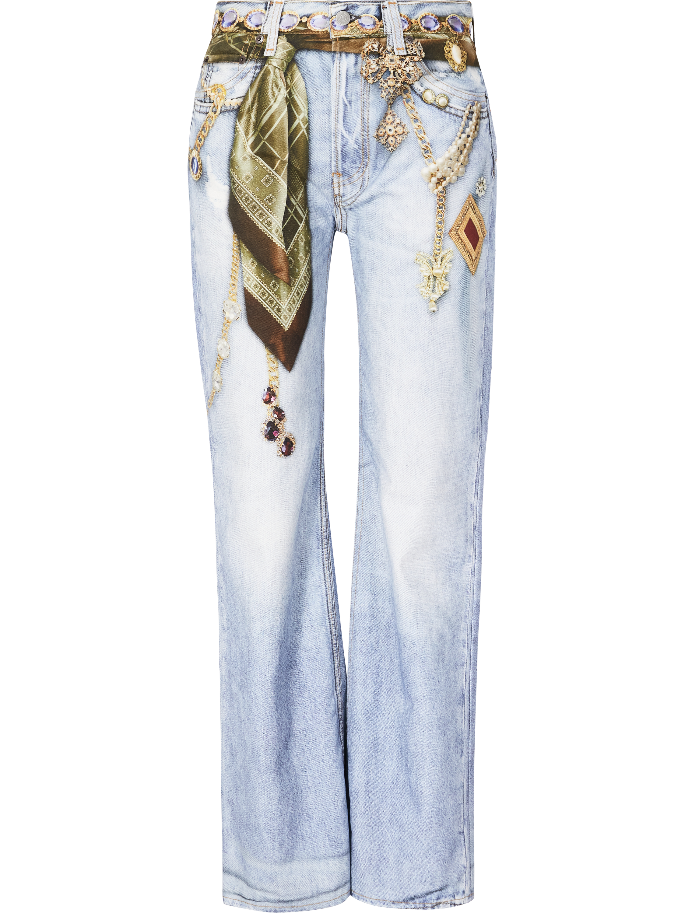 Acne Studios Straight-Cut Jeans in Trompe-l’œil-Print Hellblau, Produktansicht – UNGER.DE