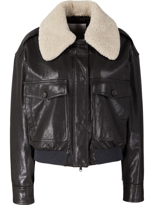 Pilotenjacke aus Nappaleder mit Shearling-Kragen Braun
