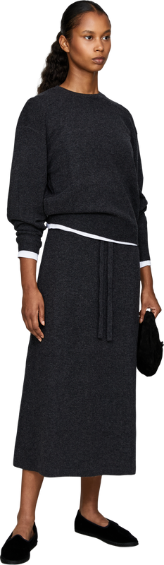 Melierter Woll-Cashmere-Midirock Dunkelgrau