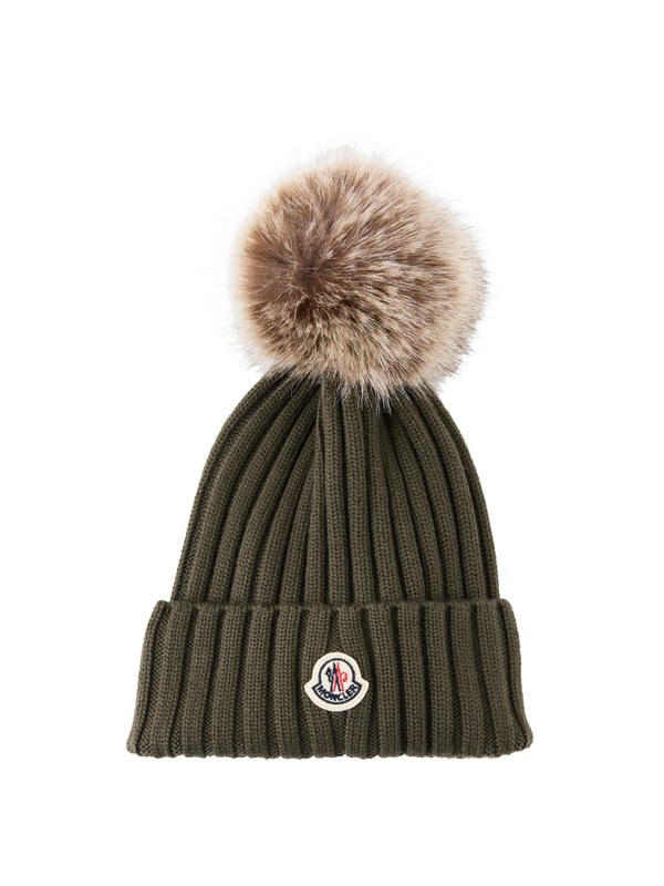 Wool hat with bobble khaki