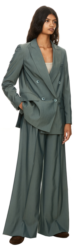 Woll-Seidenhose 'Giallo' mit Bundfalten Khaki