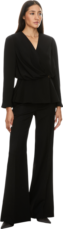 Wrap-around silk blouse with button fastening, black