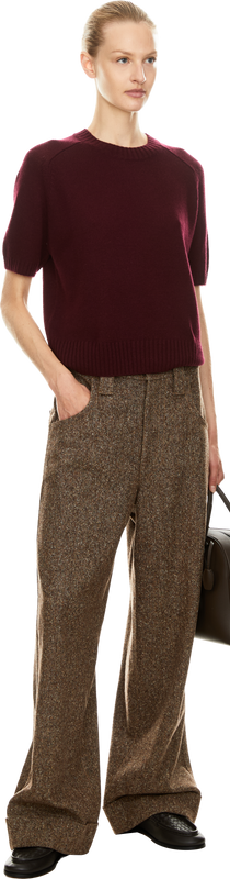 Short-sleeved cashmere crew-neck jumper bordeaux