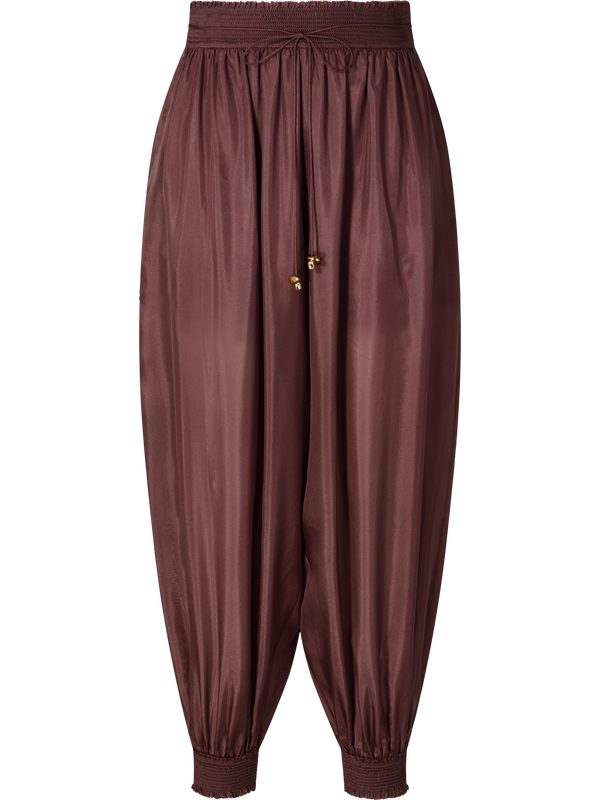 'Aster' silk harem trousers, brown